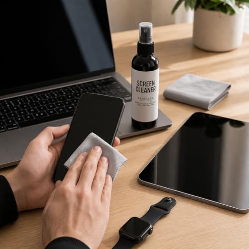 Fenestra Screen Cleaner Spray Kit – 4 oz Premium Screen Cleaning Solution with Microfiber Cloth – Safe for Phones, Laptops, Tablets, TVs and Electronics