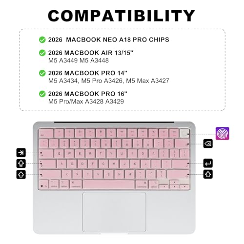 Allinside Keyboard Cover for 2026 MacBook Neo 13-inch A3404 (A18 Pro) & MacBook Air 13"/15" and MacBook Pro 14"/16" (M5 Chip), Premium Silicone Keyboard Protector Skin, US ANSI Layout, Light Pink - color: Light Pink