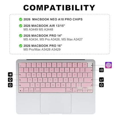 Allinside Keyboard Cover for 2026 MacBook Neo 13-inch A3404 (A18 Pro) & MacBook Air 13"/15" and MacBook Pro 14"/16" (M5 Chip), Premium Silicone Keyboard Protector Skin, US ANSI Layout, Light Pink - color: Light Pink