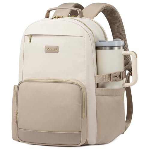 LOVEVOOK Laptop Backpack for Women with Pouch Pocket for Large Capacity Cup,17 Inch Laptop Computer Bag Travel Backpack Purse,Waterproof Work Business Backpack College Teacher Bags,Beige-Khaki - color: Beige - Khaki, size: 17 Inch