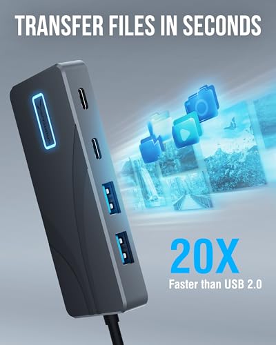 SABRENT USB C Hub 5-in-1, 10Gbps USB-A & USB-C Ports, Single 4K@60Hz HDMI, 100W PD Input, 80W Laptop Charging, Compact Aluminum Docking Station for MacBook, iPad, Laptops & Tablets (HB-TG5P) - color: Matte Black