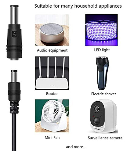 12V Car Charger(Max 10A) + 5V DC Power Cable,with 11 Connectors for DVD Player,Camera,GPS,Bluetooth Speakers,Shaver Fans