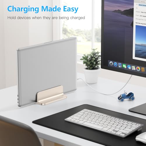 OMOTON Vertical Laptop Stand Holder, Desktop Aluminum Stand for MacBook with Adjustable Dock Size, Fits All MacBook, Surface, Chromebook and Gaming Laptops (Up to 17.3 inches), Starlight - color: Starlight