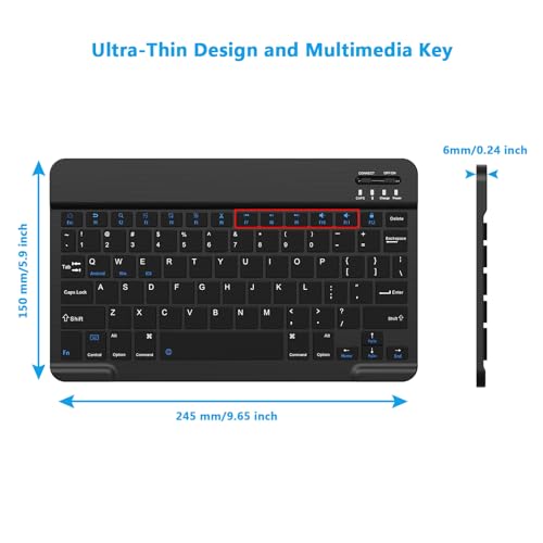 Ultra-Slim Small Bluetooth Keyboard for iPad, Portable Rechargeable Wireless Keyboard for iPad Air, iPad Pro, iPad mini iPhone Android Samsung Tablet Cell Phone Smartphone (Black)