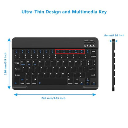 Ultra-Slim Small Bluetooth Keyboard for iPad, Portable Rechargeable Wireless Keyboard for iPad Air, iPad Pro, iPad mini iPhone Android Samsung Tablet Cell Phone Smartphone (Black)