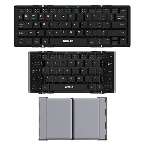 Arteck Folding Bluetooth Keyboard, Portable Mini Foldable Wireless Keyboard for iOS iPad 10.2-inch, Pro, Air, 9.7-inch, Mini, Android, MacOS, Windows Tablets Smartphone Built in Rechargeable Battery