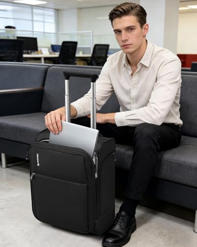 Hanke Underseat Carry On Luggage with Wheels, 17 Inch Rolling Bag, Black | Fits 15.6 Inch Laptop, Shoe Bag Included, Small Suitcase, Softside, Trolley Sleeve, Water-Resistant, 30L Personal Item - color: Black, size: 17 Inch Underseat Plus