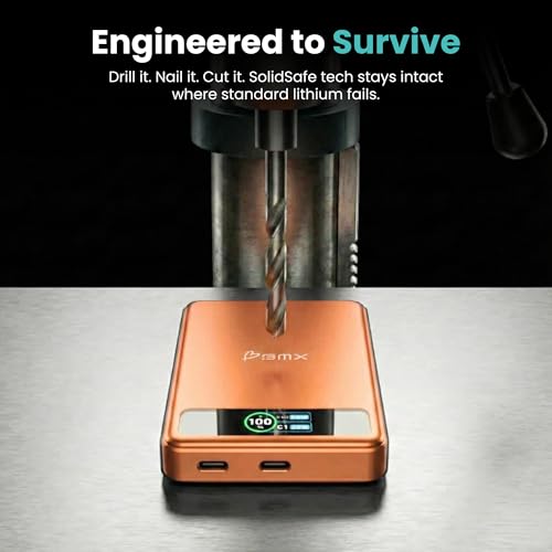 BMX 10K Semi-Solid Power Bank, 10000mAh (Orange) | Semi-Solid State safety; 10,000mAh MagSafe-compatible Qi2 15W for iPhone 17/16/15/14/13/12; 30W dual USB-C; full-color LCD