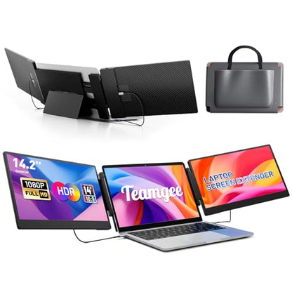 Teamgee 14.2" Laptop Screen Extender, FHD 1080P IPS Portable Monitor for Laptop, Triple Screen Monitor Extender Compatible with 13"-17" Laptops, HDMI/USB-A/C Plug-Play for Windows, Mac, Android - size: Screen 14.3