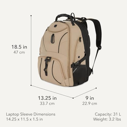 SWISSGEAR 1900 ScanSmart Laptop Backpack, Fits Most 17-Inch Laptops, TSA-Friendly Lay-Flat Design, RFID Protection, and Tablet Pocket, Black, 31L, 18.5-Inch - color: Pastel Brown