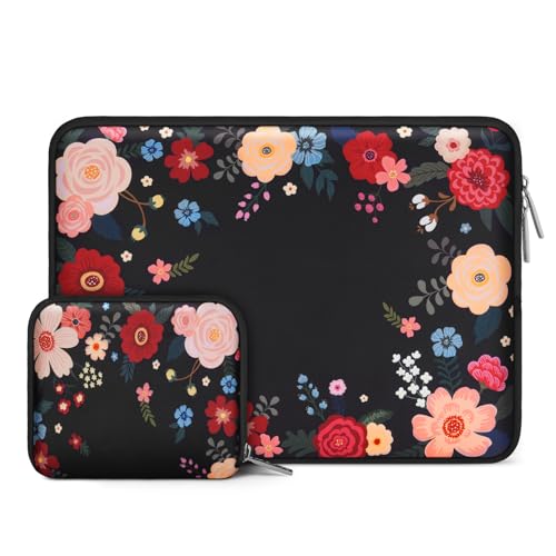 MOSISO Laptop Case 13.3 inch, 13-13.3 inch Laptop Sleeve Compatible with MacBook Neo/Air 13.6/Pro 13/Pro 14, HP Dell ASUS Lenovo, Neoprene Computer Sleeve Bag with Small Case, Ink Dyed Flowers