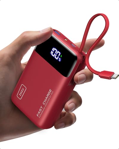 INIU 20000mAh Portable Charger, Smaller 45W Fast Charging Travel Power Bank | Flight-Safe, Built in USB-C Cable, Travel Essential, Battery Phone Pack for iPhone 17 16 Pro, Samsung S26, iPad etc, Red - color: Red, size: 20000mAh