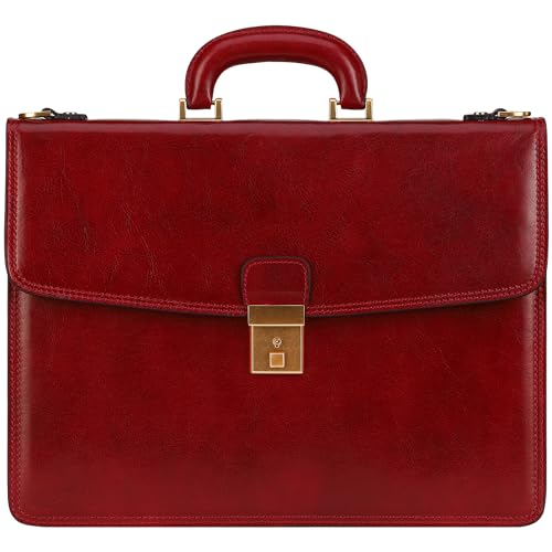 Time Resistance Leather Briefcase - Italian Handmade Leather Laptop Bag - Handbag for Men - Professional Computer Case - color: Red