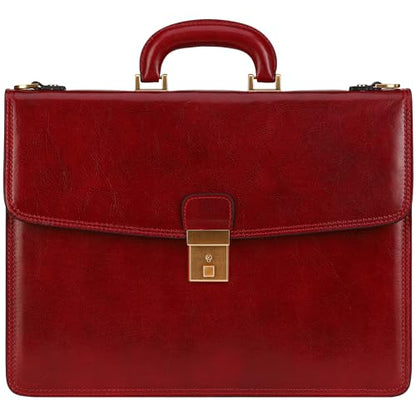 Time Resistance Leather Briefcase - Italian Handmade Leather Laptop Bag - Handbag for Men - Professional Computer Case - color: Red
