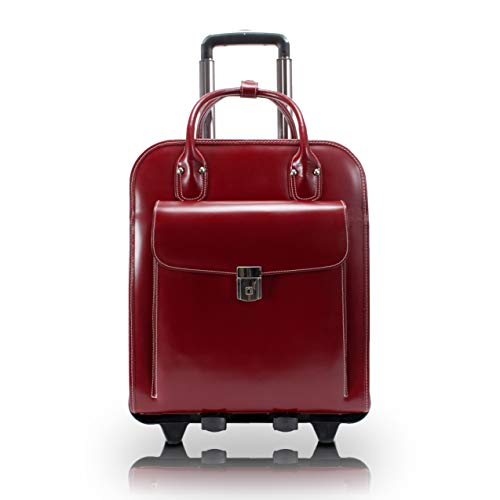 McKLEIN 15" Leather Vertical Patented Detachable -Wheeled Ladies' Laptop Briefcase- LA GRANGE- Red