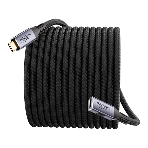 long usb-c extension cable20ft(6m)USB C 20 gbps data transfer,100W Fast Charging type-c braided data extension cable,Video Output at4K@120Hz,type c Male to Female Cable Compatible with Thunderbolt 3/4 - size: 20FT