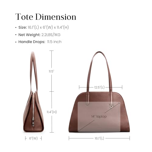 befen Genuine Leather Tote Bag for Women Work Travel Leather Purse Handbags | Real Leather, Padded 14" Laptop Compartment, Multi-Pockets, Zipper, Tote Bag for Daily - color: Z3-dark Brown