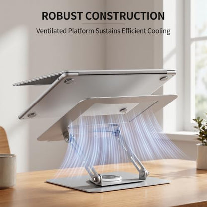 ALASHI Laptop Stand for Desk with 360° Rotating Base, Multi-Angle Adjustable Laptop Stands, Foldable Laptop Riser Compatible with 10 to 17 Inches PC Computer, Silver - color: B-Silver
