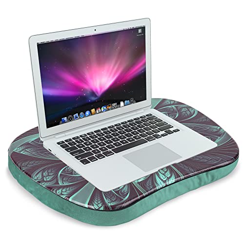 Lap Laptop Desk - Portable Laptop Accessory with Pillow Cushion, Fits up to 15.6 inch Laptop, Media Slot, Micro-bead Cushion - color: 1-green Flower