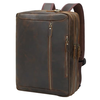 TIDING Full Grain Leather Convertible Briefcase Backpack for Men | Large 15.6 Inch Laptop Messenger Bag Work Business Crossbody Shoulder Bag - color: Dark Brown