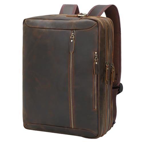 TIDING Full Grain Leather Convertible Briefcase Backpack for Men | Large 15.6 Inch Laptop Messenger Bag Work Business Crossbody Shoulder Bag - color: Dark Brown
