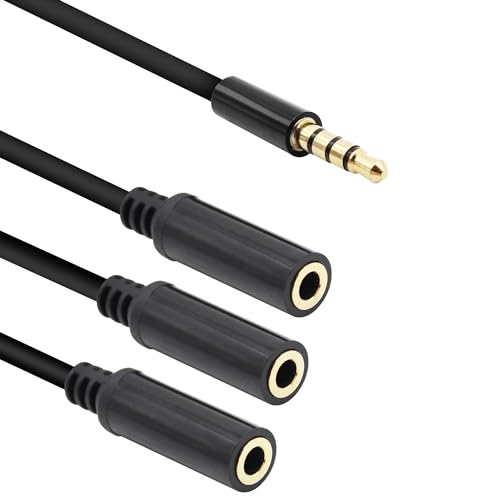 3.5mm Headphone Splitter 1 to 3-Ways 3.5mm (1/8") TRRS 4-Pole Gold Plated Male to 3-Female Stereo Jack Splitter Audio Cable for Headphone and Microphones(50cm/20in)