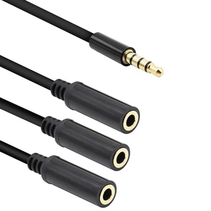 3.5mm Headphone Splitter 1 to 3-Ways 3.5mm (1/8") TRRS 4-Pole Gold Plated Male to 3-Female Stereo Jack Splitter Audio Cable for Headphone and Microphones(50cm/20in)