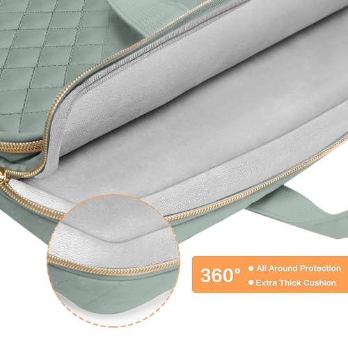 MOSISO 360 Protective Laptop Case 13.3 inch, 13-13.3 inch Laptop Sleeve | Compatible with MacBook Air/Pro 13/Pro 14,HP Dell ASUS Lenovo, Square Quilted Bag with 2 Pockets&Handle&Belt, Antique Green - color: Antique Green, size: 13.3 inch