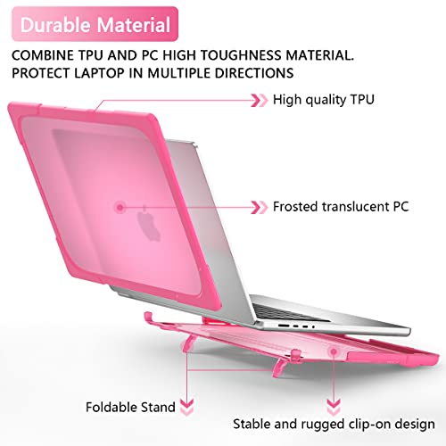 Batianda Heavy Duty Case for MacBook Pro 14 inch 2026-2021, Pink | Fits M5/M4/M3/M2/M1 Pro Max Chip, Ergonomic Foldable Stand Holds 22 lbs, Shockproof Bumper, Matte Translucent Hard Shell - color: Pink