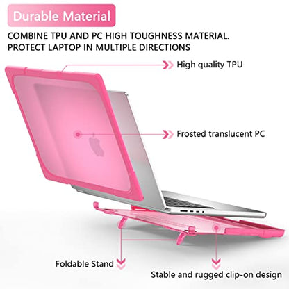 Batianda Heavy Duty Case for MacBook Pro 14 inch 2026-2021, Pink | Fits M5/M4/M3/M2/M1 Pro Max Chip, Ergonomic Foldable Stand Holds 22 lbs, Shockproof Bumper, Matte Translucent Hard Shell - color: Pink
