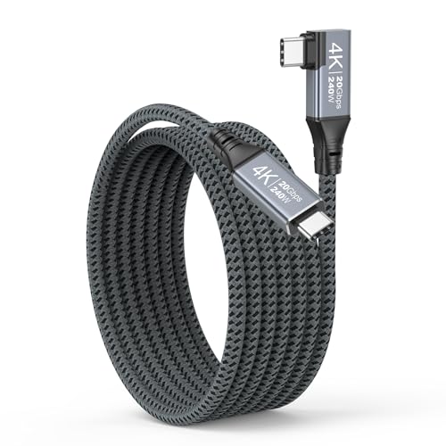 USB C 3.2 Gen 2 Cable Right Angle TypeC Data Transfer 20Gbps,4K Video | 3.3FT USB C to USB C Monitor Display Cable 4K@144Hz/60Hz, 240W Charging for MacBook, SSD, iPhone17, Portable Monitor, Hub - size: 3.3FT