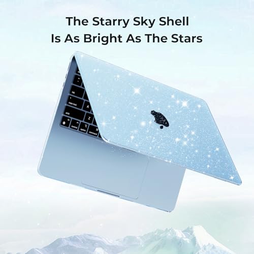 EooCoo Case for MacBook Air 15 inch M5 M4 M3 M2 2026-2023, Sparkly SkyBlue | Easy to Install, Sturdy, Plastic Hard Shell Case & Keyboard Cover & Screen Protector, Model: A3448 A3241 A3114 A2941 - color: Sparkly SkyBlue