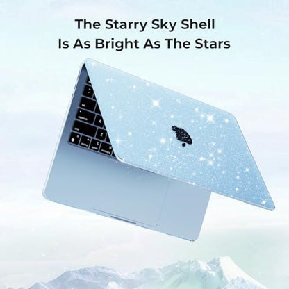 EooCoo Case for MacBook Air 15 inch M5 M4 M3 M2 2026-2023, Sparkly SkyBlue | Easy to Install, Sturdy, Plastic Hard Shell Case & Keyboard Cover & Screen Protector, Model: A3448 A3241 A3114 A2941 - color: Sparkly SkyBlue