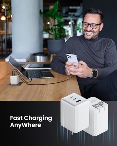 100W USB C Wall Charger, 3-Port PPS PD 3.0 Compact Foldable Wall Charger Block, Fast Power Adapter for MacBook Pro/Air, Dell XPS, iPad Pro, iPhone 17/16/15, Galaxy S25/S24, (White) - color: White
