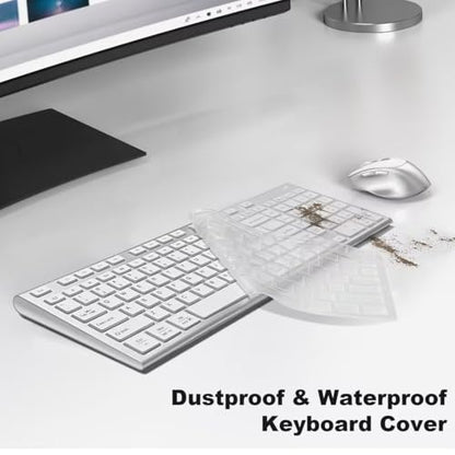 Rechargeable Wireless Keyboard and Mouse, with Number Pad Silver | Quiet Silent, Slim Thin Flat Low Profile Soft Key, USB C, with Skin Cover, Ergonomic Mouse, for Mac Windows PC, Home Office - color: Silver