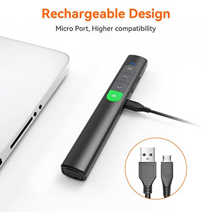 Wireless Presentation Clicker PowerPoint Presenter Remote: Rechargeable Green Laser Pointer Clickers for Computer/Mac/PPT/Slideshow/Google Slide Advancer - style: Green Laser Pointer