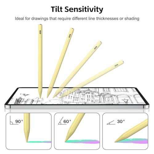 Stylus Pen for iPad 2026-2018 with 13mins Fast Charge,Tilt Sensitivity Palm Rejection Pencil for 11th (A16)/10/9/8/7/6 Gen, iPad Pro 11"/12.9"/M4/M5, iPad Air 3/4/5/M2/M3/M4 - color: yellow