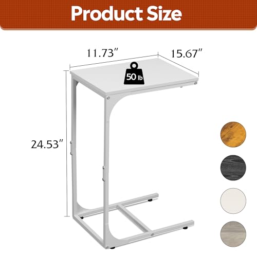 WLIVE C Shaped End Table, Small Couch Side Tables with Metal Frame, Sofa Table TV Tray for Living Room, Bedroom, White - color: White