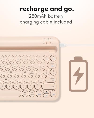 Macally Bluetooth Keyboard for Tablet | Wireless Keyboard for iPad mini/Pro/Air, iPhone (Multi-Device, Built-in Stand, Portable, Rechargeable) - Boba Brown - color: Boba Brown