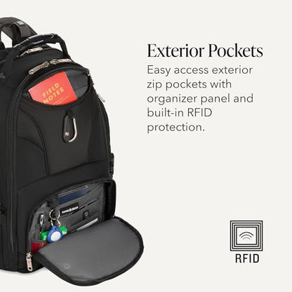 SWISSGEAR Sion 2-Piece Travel Set, Softside Expandable Carry-On Spinner Bundled with 1900 ScanSmart 17" Laptop Backpack with RFID Blocking & Tech Organization, Black - color: Black, size: 2-Piece Set (Carry-On/Backpack)