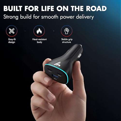 PD 130W Superfast Charging 2.0 Wozoyo Car Charger, with 2XType C & USB-A, PPS & QC 3.0, Triple Port (100W + 30W + 18W), 12V–24V Compatible, Multi-Layer Protection, 2-Years Manufacturer Warranty