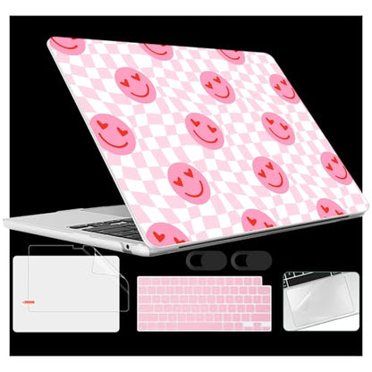 for 2026 MacBook Air 13-inch Laptop Case M5 2026 M4 2025 M3 2024 M2 2022 Release Model A3449 A3240 A3113 A2681, Hard Shell Cover for MacBook Air 13.6 inch, Pink Smile & Checkered - color: Pink Smile & Checkered