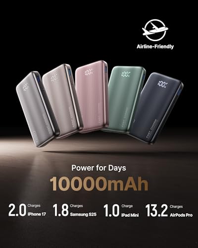 INIU 45W Fast Charging Portable Charger, 10000mAh with Built in Wall Plug | Slimmest, Built-in Wall Plug, USB-C Cable, GaN, Flight-Safe, 3 in 1 Power Bank for iPhone 17, Samsung, iPad etc, Green - color: Green