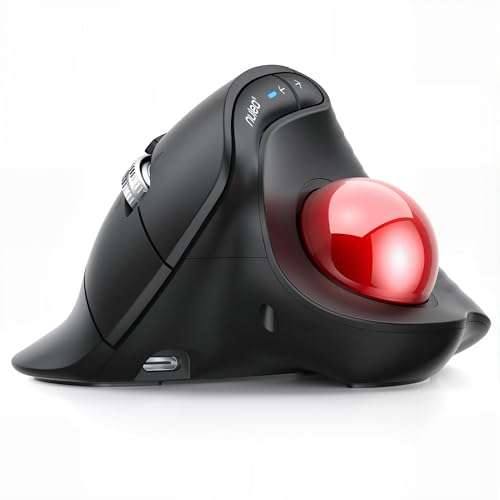 Nulea M514 Wireless Trackball Mouse - Reduce Wrist Strain with Ergonomic Vertical Design - Precision Thumb Control, Quiet Clicks, 3-Device Bluetooth & USB, Rechargeable for PC/Mac - color: A-Red