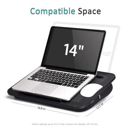 Lap Desk – Laptop Lap Desk with Cushion for Bed, Couch or Floor, Fits up to 15.6" Laptop, Built-in Slot, Non-Slip PVC Leather Top, Portable & Lightweight – Home Office, Istudyniture (Small,Black)