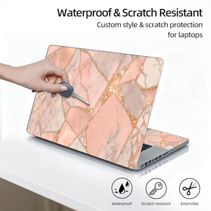 Universal Laptop Skin Sticker Decal, 12"-15.6" Aesthetic Vinyl Wrap, Pink Gold Marble Mosaic Tiles Waterproof Notebook Cover Art Protector for MacBook HP Dell Lenovo, Fits 13" 14" 15" 15.6" - color: Pink Gold Marble Mosaic Tiles