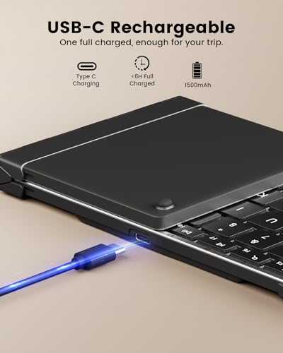ProtoArc Backlit Foldable Keyboard, XK01 Plus Folding Portable Bluetooth Keyboard for Travel, True Full Size External Wireless Keyboards with Backlight for iPad Tablet Smartphone Laptop - Gray | 0.65 in Keycaps, Number Pad, 3-device Bluetooth 5.1 Switchin