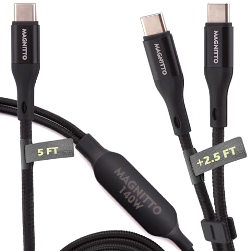 2-in-1 USB C to USB C Cable 140W, 7.5FT Long Dual USB-C Splitter Charging Cord, Braided Fast Charge & Data Cable for MacBook Pro/Air, iPhone 16/17/15, iPad, Samsung Galaxy, Laptop
