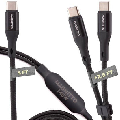 2-in-1 USB C to USB C Cable 140W, 7.5FT Long Dual USB-C Splitter Charging Cord, Braided Fast Charge & Data Cable for MacBook Pro/Air, iPhone 16/17/15, iPad, Samsung Galaxy, Laptop