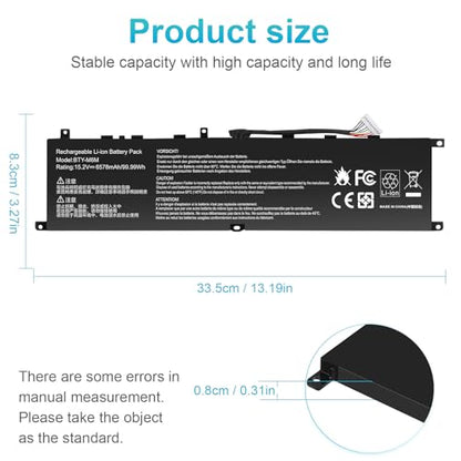 BTY-M6M Battery Replacement for MSI GS66 Stealth 10SD 10SE GE76 Raider 10SF 10SFS 10SGS GE66 Raider 10UE 10UG 10UH 11UE 11UG 11UH WS66 10TK 10TL WE76 11UK 11UM Creator 15 A11UE A11UH A10SD A10SE - size: BTY-M6M